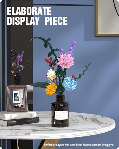 مجموعة بناء ديكور الزهور من نيفيلز، مجموعة بناء الزهور الملونة عرض نموذج الزهور أفكار الديكور الإبداعية هدية زهرة، مشروع بناء الاسترخاء للبالغين (421 قطعة) in Kuwait