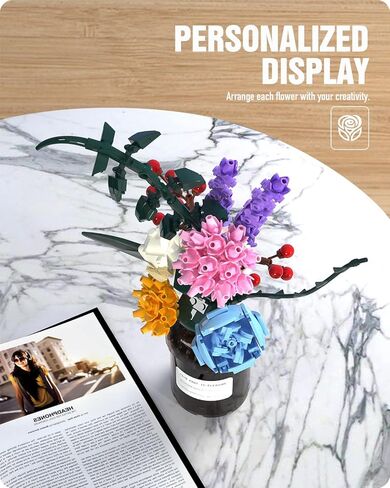 مجموعة بناء ديكور الزهور من نيفيلز، مجموعة بناء الزهور الملونة عرض نموذج الزهور أفكار الديكور الإبداعية هدية زهرة، مشروع بناء الاسترخاء للبالغين (421 قطعة) in Kuwait