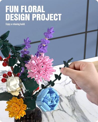 مجموعة بناء ديكور الزهور من نيفيلز، مجموعة بناء الزهور الملونة عرض نموذج الزهور أفكار الديكور الإبداعية هدية زهرة، مشروع بناء الاسترخاء للبالغين (421 قطعة) in Kuwait