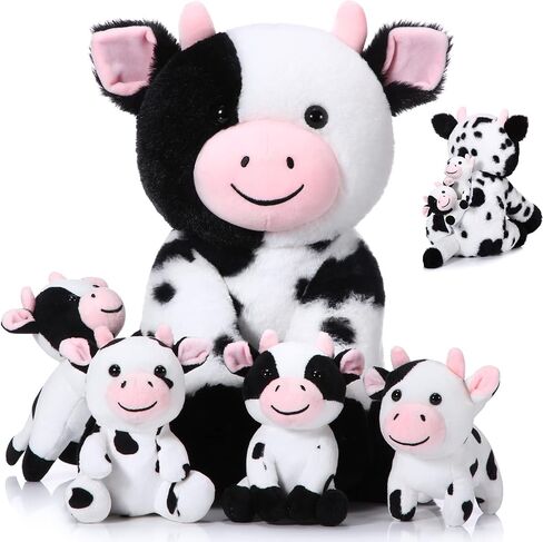 Sumind 5 Pcs Cow Plush Animals Set Mommy Cow Stuffed Animal with 4 Baby Cute Cows in Her Tummy Mommy Cow and Baby Small Plush Cow for Boys Girls(Adorable) in Saudi Arabia
