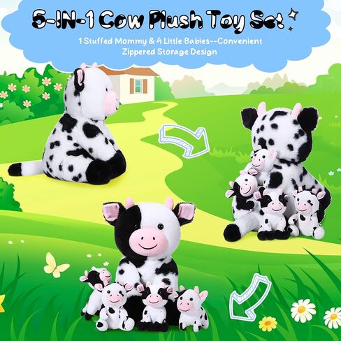 Sumind 5 Pcs Cow Plush Animals Set Mommy Cow Stuffed Animal with 4 Baby Cute Cows in Her Tummy Mommy Cow and Baby Small Plush Cow for Boys Girls(Adorable) in Saudi Arabia