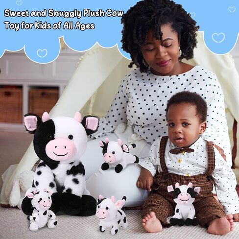 Sumind 5 Pcs Cow Plush Animals Set Mommy Cow Stuffed Animal with 4 Baby Cute Cows in Her Tummy Mommy Cow and Baby Small Plush Cow for Boys Girls(Adorable) in Saudi Arabia