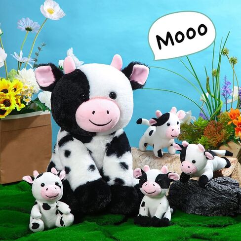Sumind 5 Pcs Cow Plush Animals Set Mommy Cow Stuffed Animal with 4 Baby Cute Cows in Her Tummy Mommy Cow and Baby Small Plush Cow for Boys Girls(Adorable) in Saudi Arabia