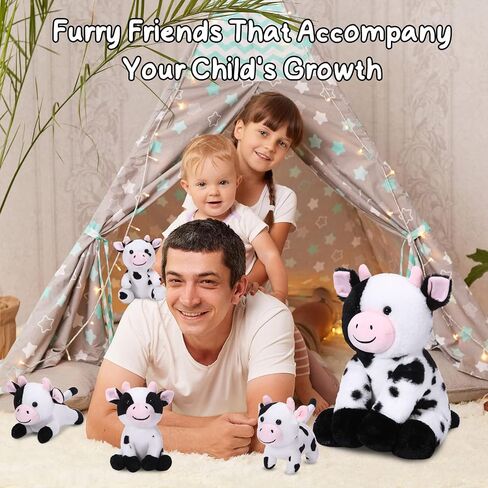 Sumind 5 Pcs Cow Plush Animals Set Mommy Cow Stuffed Animal with 4 Baby Cute Cows in Her Tummy Mommy Cow and Baby Small Plush Cow for Boys Girls(Adorable) in Saudi Arabia