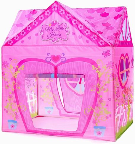 خيمة لعب وردية اللون من PLAY 10 Princess Castle Kids، بيت لعب تظاهري قابل للطي للفتيات في الأماكن المغلقة والمفتوحة، سهلة الطي للخلف، 37 * 28 * 40 بوصة، كبيرة بما يكفي لـ 2-3 أطفال صغار يلعبون معًا in Saudi Arabia