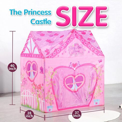 خيمة لعب وردية اللون من PLAY 10 Princess Castle Kids، بيت لعب تظاهري قابل للطي للفتيات في الأماكن المغلقة والمفتوحة، سهلة الطي للخلف، 37 * 28 * 40 بوصة، كبيرة بما يكفي لـ 2-3 أطفال صغار يلعبون معًا in Saudi Arabia