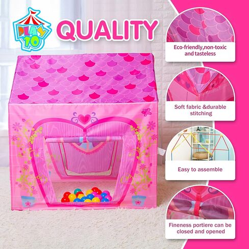 خيمة لعب وردية اللون من PLAY 10 Princess Castle Kids، بيت لعب تظاهري قابل للطي للفتيات في الأماكن المغلقة والمفتوحة، سهلة الطي للخلف، 37 * 28 * 40 بوصة، كبيرة بما يكفي لـ 2-3 أطفال صغار يلعبون معًا in Saudi Arabia