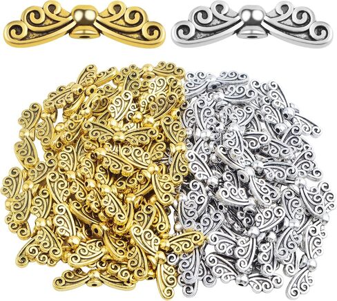 100 قطعة من خرز فاصل جناح الملاك العتيق من سبيكة التبت على شكل فراشة وجناح الجنية، إكسسوارات خرز ساحرة لصنع المجوهرات بنفسك، زينة زفاف الكريسماس، لونين in Kuwait