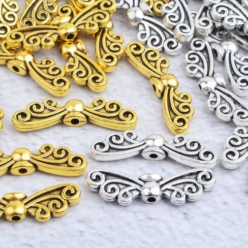 100 قطعة من خرز فاصل جناح الملاك العتيق من سبيكة التبت على شكل فراشة وجناح الجنية، إكسسوارات خرز ساحرة لصنع المجوهرات بنفسك، زينة زفاف الكريسماس، لونين in Kuwait