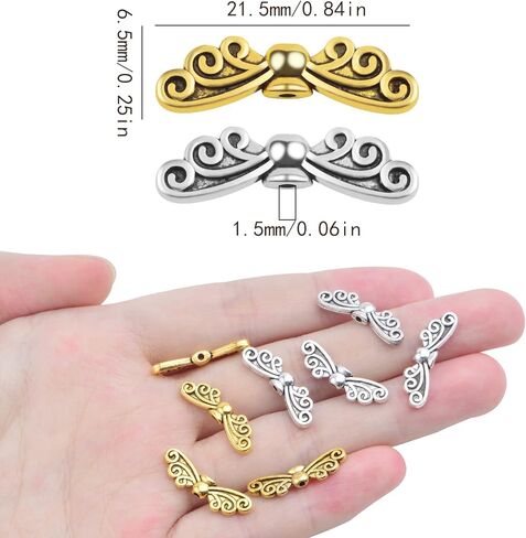 100 قطعة من خرز فاصل جناح الملاك العتيق من سبيكة التبت على شكل فراشة وجناح الجنية، إكسسوارات خرز ساحرة لصنع المجوهرات بنفسك، زينة زفاف الكريسماس، لونين in Kuwait