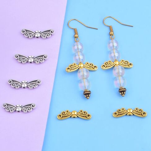 100 قطعة من خرز فاصل جناح الملاك العتيق من سبيكة التبت على شكل فراشة وجناح الجنية، إكسسوارات خرز ساحرة لصنع المجوهرات بنفسك، زينة زفاف الكريسماس، لونين in Kuwait