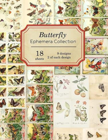 Butterfly Ephemera Collection: 18 sheets - 9 designs - 2 of each design (Vintage Ephemera Collection) in Saudi Arabia