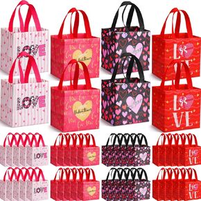 Clysee 100 Pcs Valentines Gift Bags with Handles Reusable Tote Bags Valentine Bags Bulk Non Woven Valentines Day Kids Gift Bags Valentines Day Treat Bags for Classroom Gift Exchange Party Favor in Kuwait