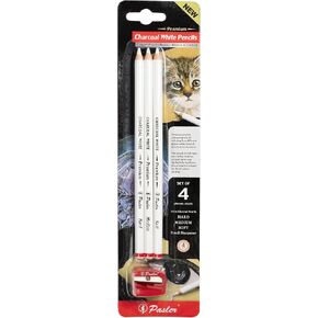 Pasler white charcoal pencils kit- including Soft,Medium,Hard white charcoal pencils and a sharpener,great for drawing, sketching, shading, blending (set of 4) in Kuwait