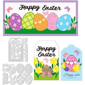 INFUNLY Bunny Die Cuts for Card Making Easter Egg Die Cut Label Metal Cutting Die Flowers Embossing Stencil Template Tool for Easter Day DIY Scrapbooking and Photo Album Card Craft Decoration