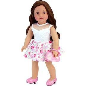 Sophia's Two-Piece Floral Spring Dance Dress with White Mesh & Sparkly Wristlet Purse Complete Outfit Set for 18  Dolls, White, White/Pink, One Size in Kuwait