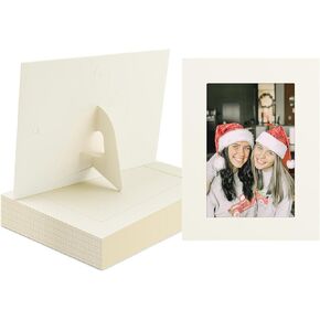 Golden State Art, 50 Pack, 4X6 Cardboard Photo Frame, Paper Picture Frame Cards with Easel for DIY, Graduations, Weddings, White with Gold Lining