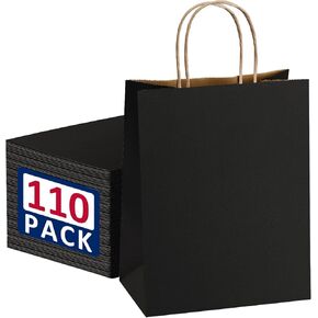 كيس ورق boxusa 8x4.25x10.5 أسود 110 قطعة أكياس هدايا أكياس ورقية متوسطة الحجم مع مقابض، أكياس كرافت كبيرة، أكياس تسوق ورقية، حقائب هدايا، أكياس بيع بالتجزئة، أكياس ورقية لحفلات الزفاف وعيد الميلاد وعيد الحب وعيد الميلاد in Kuwait