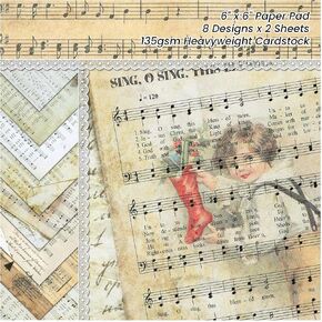 PUIKSXER 16 Sheets Music Theme Scrapbook Paper - Vintage 6"x6" Old Material Paper Character Note Background Pattern Collage, Journaling Paper Pad for Origami Card Making Decor Craft in Kuwait