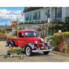 Springbok - Whale Watch Inn - 1000 Piece Jigsaw Puzzle Illustration of Nostalgic red Truck, Colorful Seaside Setting in Saudi Arabia