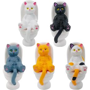 قطة على المرحاض 5 قطع على شكل قطة مصغرة لتزيين الكيك، تماثيل صغيرة للقطط كيتي للحرف اليدوية، بيض عيد الفصح، تزيين المكتب، تزيين وعاء النباتات العصارية وهدية عيد الميلاد in Kuwait