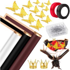 60 ورقة ورق تغليف زهور شفاف مقاوم للماء باقة زهور شفافة لتغليف الهدايا، ورق زهور بحافة ذهبية، لوازم ورقية لبائعي الزهور الكورية لعيد الحب والزفاف والتخرج وعيد الام in Kuwait