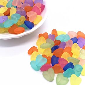 PEVOGON 100 Pieces Acrylic Heart Beads 12mm Transparent Frosted Beads Valentine's Day Spacer Beads for Hair Braids Bracelet Necklace Jewelry Making (Mixed Colors)