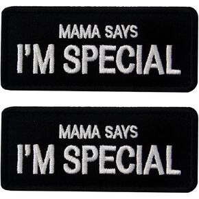 2 PCS AliPlus Mama Says I'm Special Patches Embroidered Patches Tactical Morale Patch Hook and Loop 3,54 * 2 in(Black White)