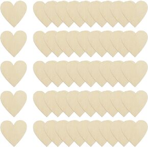 Shapenty Unfinished Wooden Hearts Bulk Blank Wood Slices Discs DIY Craft Cutout Pieces for Wedding Guest Signing Book Frame Album Valentine Christmas Ornaments Party Embellishment, 50PCS (2 Inch)