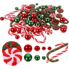 SUPVOX Christmas Vase Filler, Green Red Candy Cane Pearl Beads, Christmas Filler Floating Faux Pearls for Vase Home Party Wedding Decor-106Pcs
