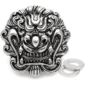 CRAFTMEMORE 1 1/4 Inch Chinese Lion Dragon Head Concho Screw Back Leather Craft Coin Conchos Embellishments 2pcs (Black Silver)