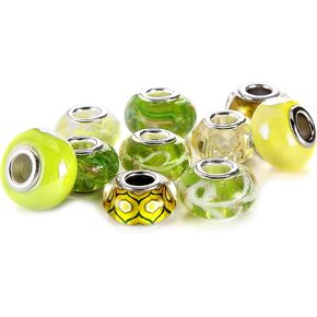 BRCbeads 10Pcs Mix Silver Plate Blue Zircon Theme Murano Lampwork European Glass Crystal Charms Beads Spacers in Kuwait