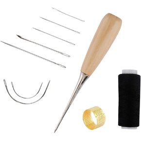 Leather Sewing Set Leather Tool Set 10 Pieces Leather Hand Tool with Drill awl, Waxed Thread, Hand Sewing Needles and Thimble for Sewing Work Mattress Repair Leather Carpet in Kuwait