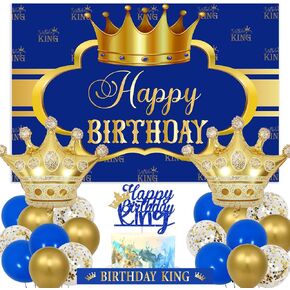 Wonmelody King Birthday Decorations for Men Happy Birthday Party Backdrop Banner for Boy's Black and Gold Balloons Happy Birthday King Decorations Cake Topper Sash King Crown Balloon for Boy Prince in Kuwait