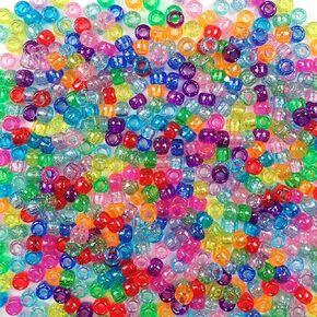 Neon Mix Plastic Pony Beads 6x9mm, 500 Beads, Made in The USA, Multicolor Bulk Pony Beads Package for Arts & Crafts
