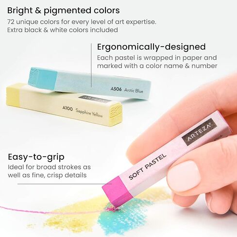 Arteza Soft Pastels for Artists, Set of 72 Art Chalk Sticks, Bright, Vibrant, and Neutral Pastels Art Supplies for Drawing, Blending, Layering, and Shading, Professional Art Supplies for Artists in Saudi Arabia