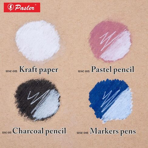 Pasler white charcoal pencils kit- including Soft,Medium,Hard white charcoal pencils and a sharpener,great for drawing, sketching, shading, blending (set of 4) in Kuwait
