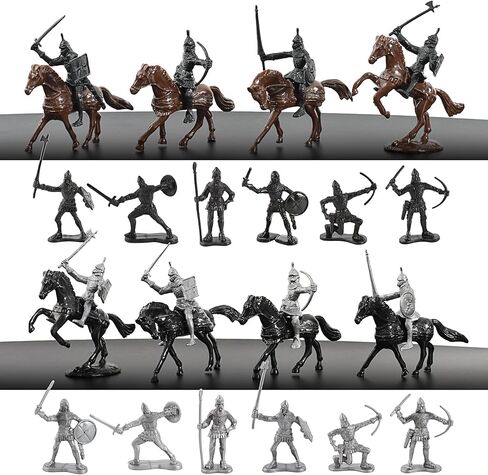 HUIANER Army Knight Models 28PCS Medieval Knight Military Figures Models Medieval Soldiers Warrior Horse Model Soldier Models in Kuwait