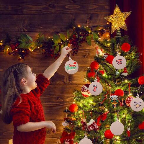 Lainrrew 30 Pcs Wooden Cutouts, Unfinished Wooden Ornaments Christmas Tree Hanging Ornaments Wood Slices with Jute Twine for Christmas Holiday Decorations DIY Crafts (Christmas Tree) in Kuwait