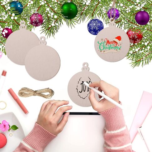 Lainrrew 30 Pcs Wooden Cutouts, Unfinished Wooden Ornaments Christmas Tree Hanging Ornaments Wood Slices with Jute Twine for Christmas Holiday Decorations DIY Crafts (Christmas Tree) in Kuwait