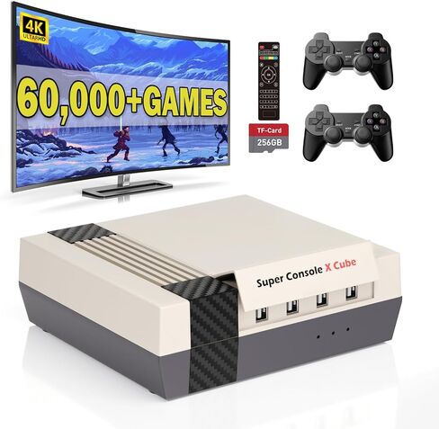 وحدات تحكم ألعاب الفيديو Super Console X Cube Retro Game Console مع أكثر من 60,000 لعبة كلاسيكية، وحدات تحكم ألعاب، نظام ألعاب التوصيل، 2 وحدة تحكم ألعاب لاسلكية (256 جيجا) in Kuwait