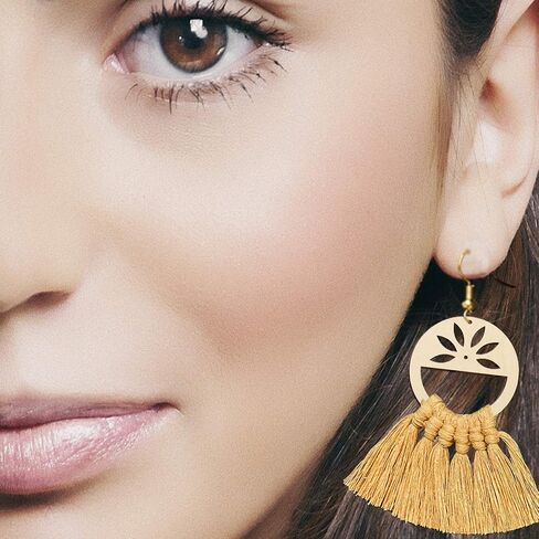 مكرامية القرط الفراغات الخشب القرط النتائج لتقوم بها بنفسك قوس قزح أقراط المعلقات للنساء صنع المجوهرات 1.6 "x 1.1" -24 قطعة in Kuwait