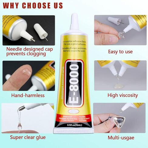4 قطع × 25 مل E8000 غراء معدني شفاف للمجوهرات، ترقية لاصق E-8000 شفاف لاصق نسيج سائل شفاف لإصلاح الهاتف، زجاج، خشبي، حرف مجوهرات حجر الراين، أكواب DIY in Kuwait