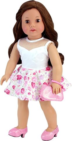 Sophia's Two-Piece Floral Spring Dance Dress with White Mesh & Sparkly Wristlet Purse Complete Outfit Set for 18  Dolls, White, White/Pink, One Size in Kuwait