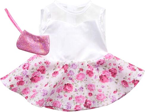 Sophia's Two-Piece Floral Spring Dance Dress with White Mesh & Sparkly Wristlet Purse Complete Outfit Set for 18  Dolls, White, White/Pink, One Size in Kuwait