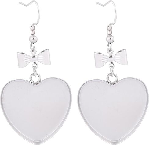 Reidgaller 10pcs Stainless Steel 25mm Bow Heart Cabochon Earring Setting Blanks with Clear Glass DIY Ear Hooks Findings for Jewelry Making in Saudi Arabia