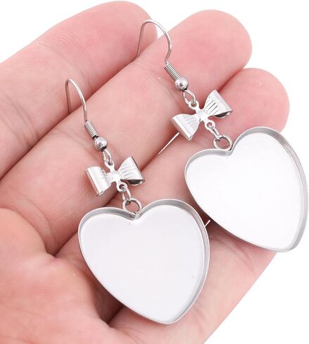 Reidgaller 10pcs Stainless Steel 25mm Bow Heart Cabochon Earring Setting Blanks with Clear Glass DIY Ear Hooks Findings for Jewelry Making in Saudi Arabia