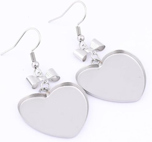 Reidgaller 10pcs Stainless Steel 25mm Bow Heart Cabochon Earring Setting Blanks with Clear Glass DIY Ear Hooks Findings for Jewelry Making in Saudi Arabia