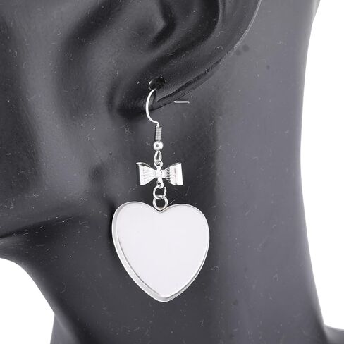 Reidgaller 10pcs Stainless Steel 25mm Bow Heart Cabochon Earring Setting Blanks with Clear Glass DIY Ear Hooks Findings for Jewelry Making in Saudi Arabia