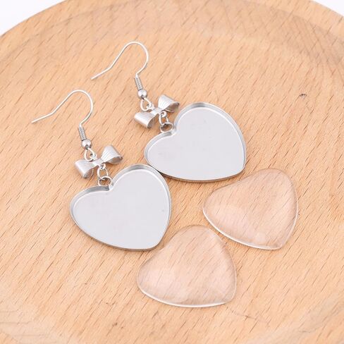 Reidgaller 10pcs Stainless Steel 25mm Bow Heart Cabochon Earring Setting Blanks with Clear Glass DIY Ear Hooks Findings for Jewelry Making in Saudi Arabia